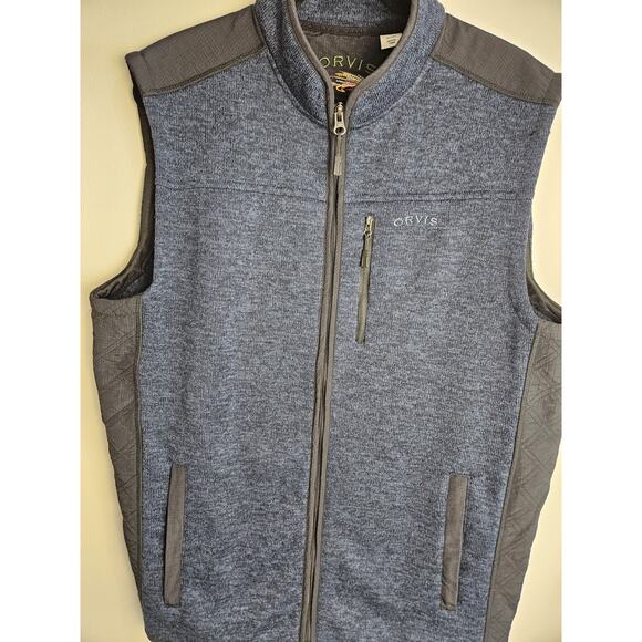Orvis Mens Size XL Full Zip Vest Jacket Navy Blue w/ Quilted Black Panels Warm - Picture 3 of 8